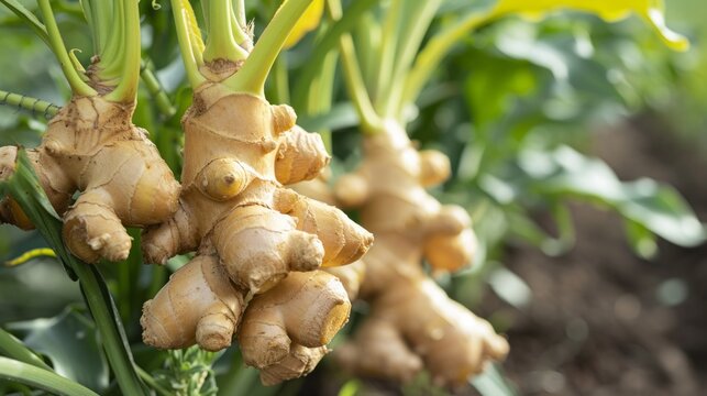 close up Growing ginger harvest and producing vegetables cultivation. Concept of small eco green business organic farming gardening and healthy food