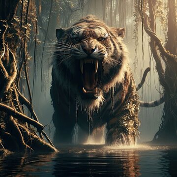 close up of a monster tiger in the water - version 1