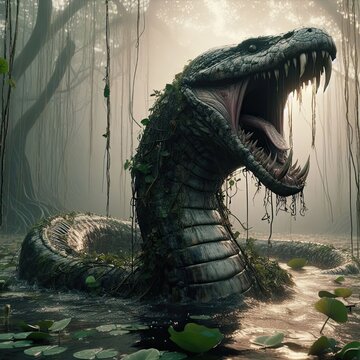 close up of a monster snake in the water - version 6