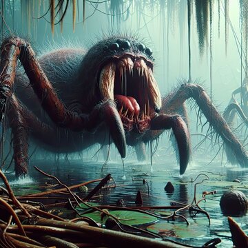 close up of a monster spider in the water - version 4