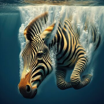 close up of a zebra in the water - version 4
