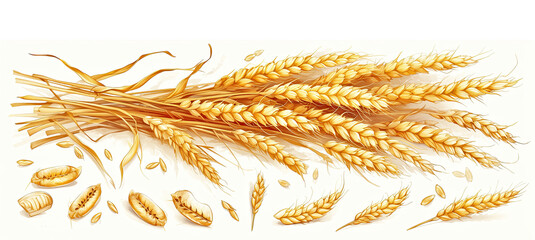 Ripe ears of wheat on a white background - 774883256