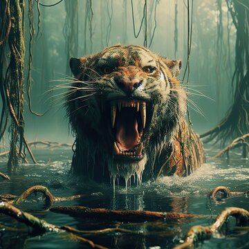 close up of a monster tiger in the water - version 2