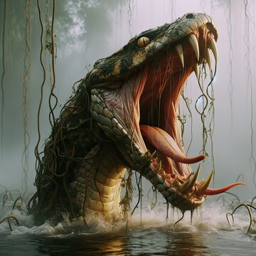 close up of a monster snake in the water - version 5