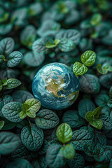 Earth crystal glass ball on a flowering field. Earth day concept. - 774883422
