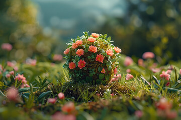 Earth blooming ball on a blooming field. Earth day concept. - 774883457