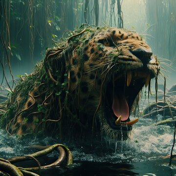 close up of a monster leopard in the water - version 2