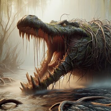 close up of a monster aligator in the water - version 1