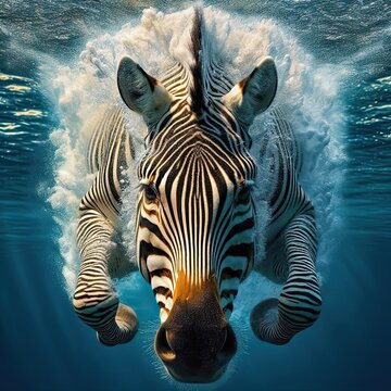 close up of a zebra in the water - version 2