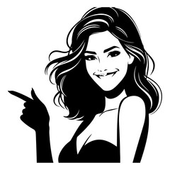 Attractive smiling, happy woman pointing fingers right vector black color silhouette 12