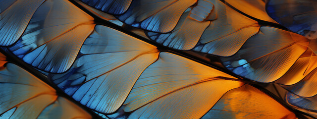 Vivid Blue and Orange Butterfly Wing Close-Up Photography - obrazy, fototapety, plakaty