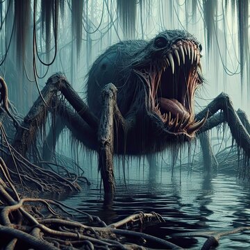 close up of a monster spider in the water - version 2