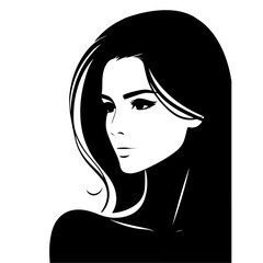 Beautiful young woman portrait, vector black color silhouette, Black color silhouette 13