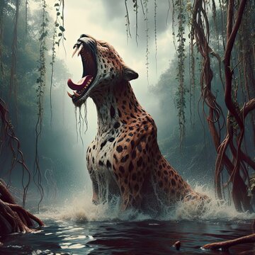close up of a monster leopard in the water - version 1