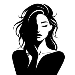 Beautiful young woman portrait, vector black color silhouette, Black color silhouette 34
