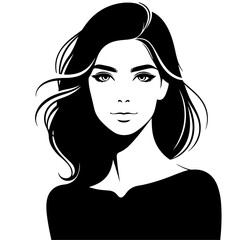Beautiful young woman portrait, vector black color silhouette, Black color silhouette 32