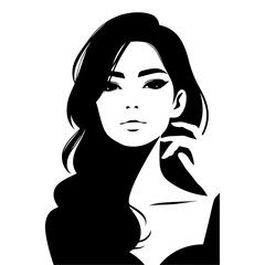 Beautiful young woman portrait, vector black color silhouette, Black color silhouette 37