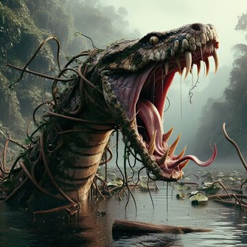 close up of a monster snake in the water - version 2