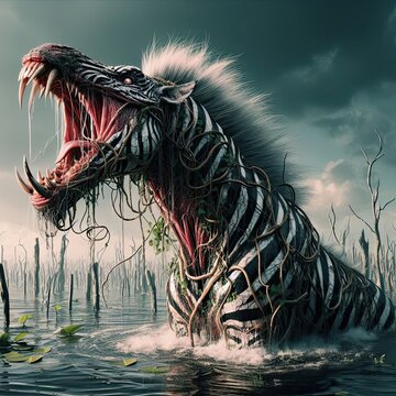 close up of a monster zebra in the water - version 3