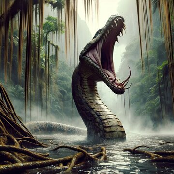 close up of a monster snake in the water - version 1