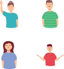 Obraz premium Down syndrome icons set cartoon vector. Happy people with down syndrome. Genetic disease