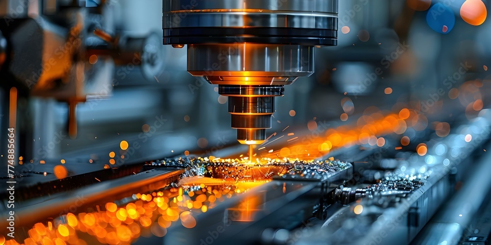 Poster precision cnc milling and drilling machines in action at a modern manufacturing factory. concept cnc