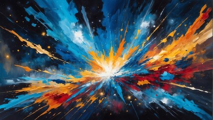energy explosion blue theme space cosmos with stars oil pallet knife paint painting on canvas with large brush strokes modern art illustration abstract from Generative AI