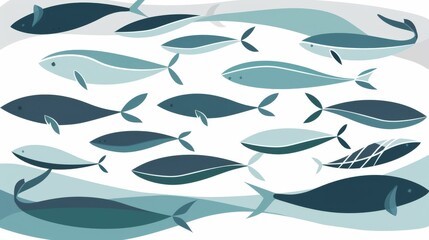 Naklejka premium Minimalistic set of flat pastele sea fishes