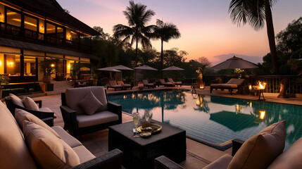 Elegant Villa with Pool at Twilight