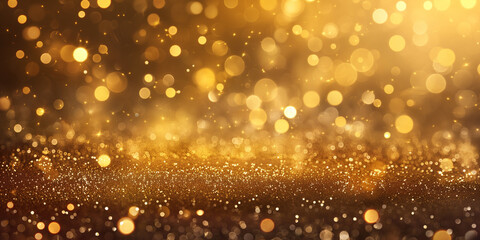 Abstract golden bokeh background, festive and elegant for celebratory events. Excellent for event promotion, luxury product backgrounds, or decorative wallpapers.