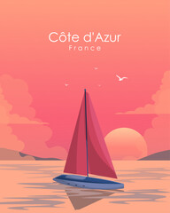 Cote d Azur, travel poster, banner, travel card - obrazy, fototapety, plakaty