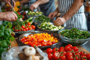 Hands-on cooking class with fresh vegetables - obrazy, fototapety, plakaty