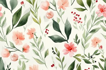 Watercolor seamless Illustration of spring flowers with various types of flowers, concept of the arrival and onset of spring. Concept for wrapped cover paper - obrazy, fototapety, plakaty