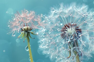 Dandelion seeds on blue	
