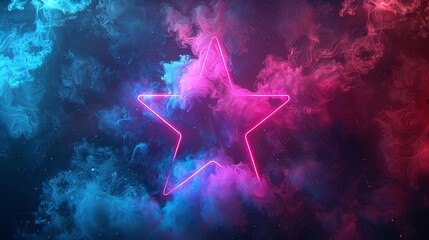 A Smokey dark backdrop with a neon light star A blurry backdrop with space for text or product advertisement, Generative AI.