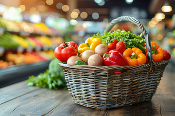 Fresh produce in basket at grocery store