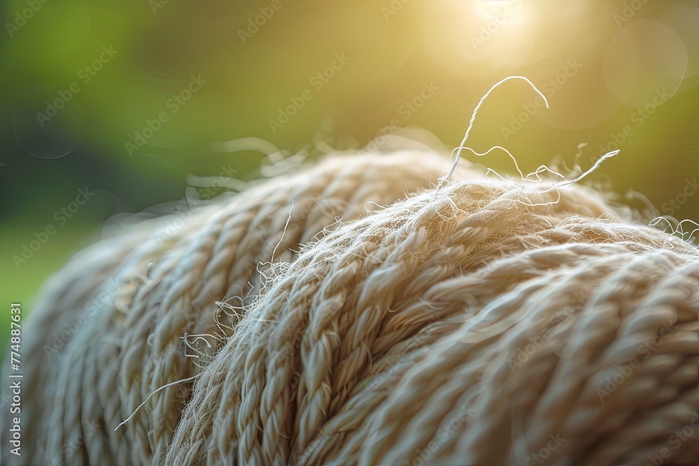 Wall mural Texture of cotton thread on a background of nature. mesh texture. generative ai