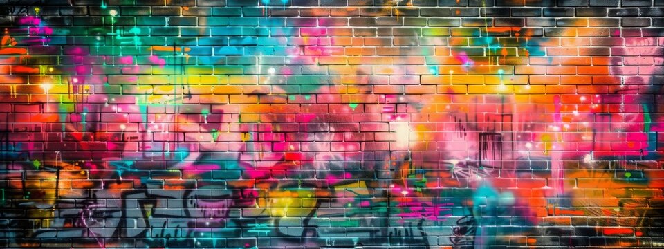 graffiti brick wall colorful vivid abstract pattern texture background of urban city hip hop culture