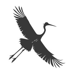 Silhouette crane bird animal fly black color only full body