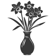 Silhouette daffodil flower in the vase black color only
