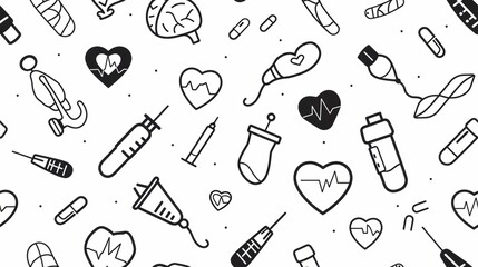 Seamless background of medical icons. Pattern. Doddle drawing
