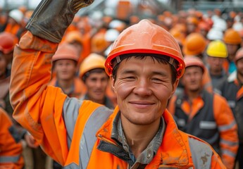 Young Kazakh Workers in High Visibility Gear
