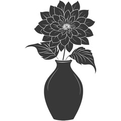 Silhouette dahlia flower in the vase black color only