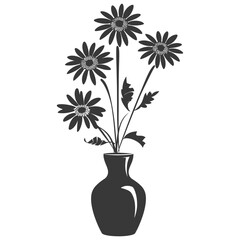 Silhouette daisy flower in the vase black color only