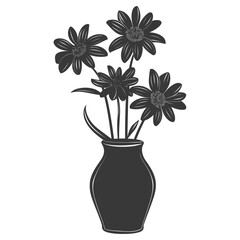 Silhouette daisy flower in the vase black color only