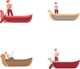 Venice gondola icons set cartoon vector. Italian boat with gondolier. Europe traveling © nsit0108