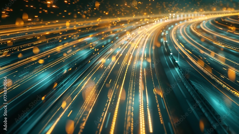 Poster Generative AI : Digital data flow on road with motion blur to create vision of fast speed transfer