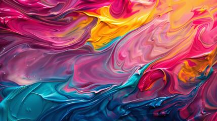 Abstract swirls of vibrant paint merging together to form a symphony of color and texture. - obrazy, fototapety, plakaty