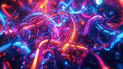 Glowing neon lights intertwining in a mesmerizing dance of colors and shapes. - obrazy, fototapety, plakaty