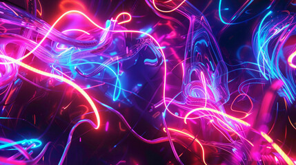 Glowing neon lights intertwining in a mesmerizing dance of colors and shapes. - obrazy, fototapety, plakaty